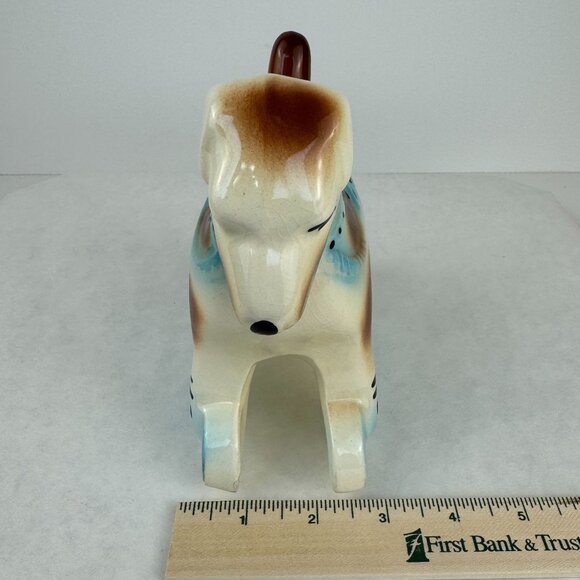 Vintage Ceramic Schnauzer Terrier Dog Planter Small Rocking Blue 7 inches - Picture 11 of 11